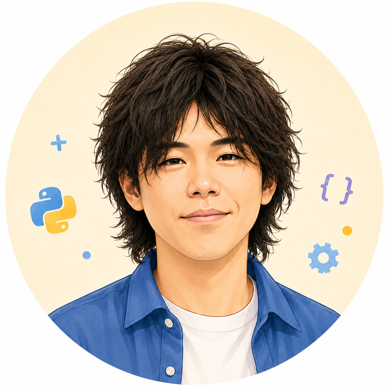 こうちゃん先生のイラスト。LAのブルーのキャップをかぶった20代後半の男性プログラマー講師